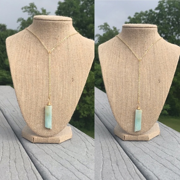 Amazonite Gold Boho Lariat Necklace - Picture 7 of 7
